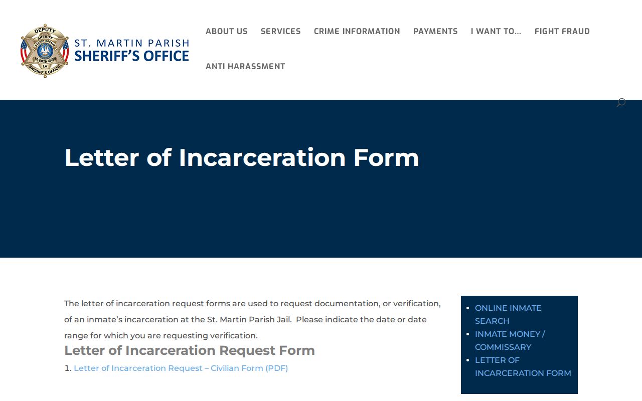 St. Martin Parish release record Letter of Incarceration instructions