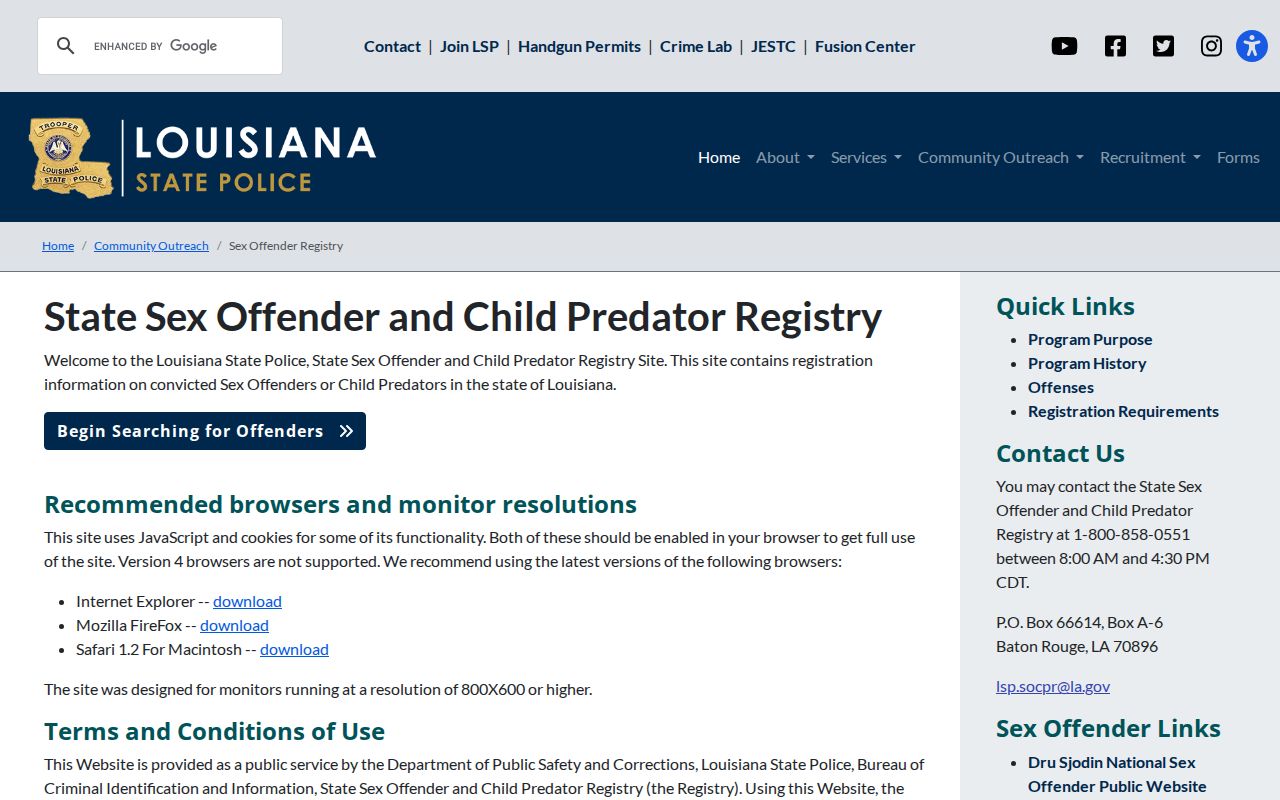 Louisiana State Police registry limits for St. Martin released inmate mugshot searches